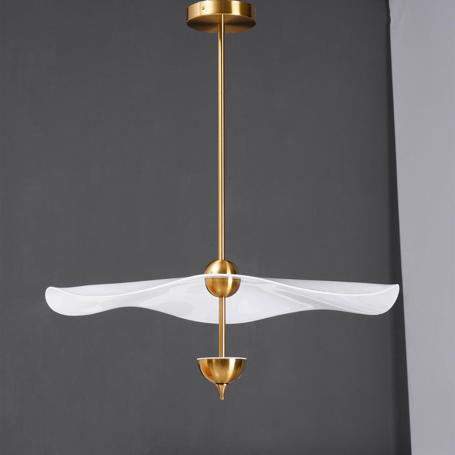 Side profile of the Envolee Double Biscuit pendant showing its sculptural double-shade silhouette