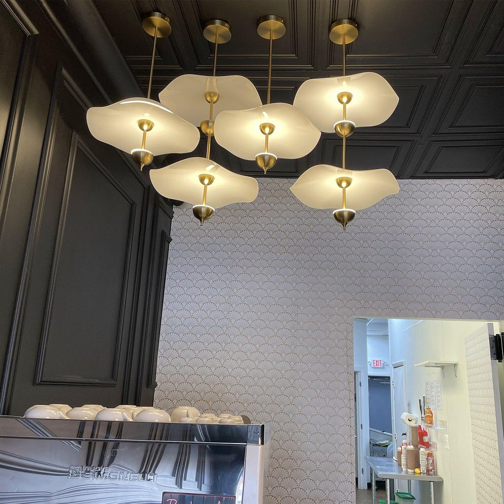 Lifestyle view of the Envolee Double Biscuit pendant light styled in a contemporary home