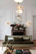 Envolee Double Biscuit gold-bodied pendant light suspended from an adjustable rod