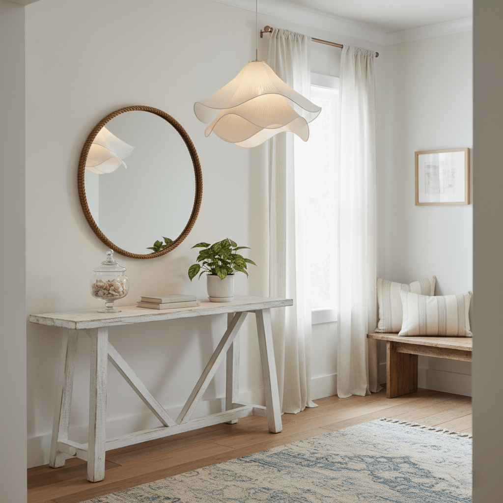 Ethereal Bloom pendant light unlit, highlighting the soft white fabric texture