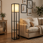 Floor Lamp, Fabric Shade, Built-In Storage Shelves, 60-Inch Height