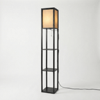 Floor Lamp, Fabric Shade, Built-In Storage Shelves, 60-Inch Height