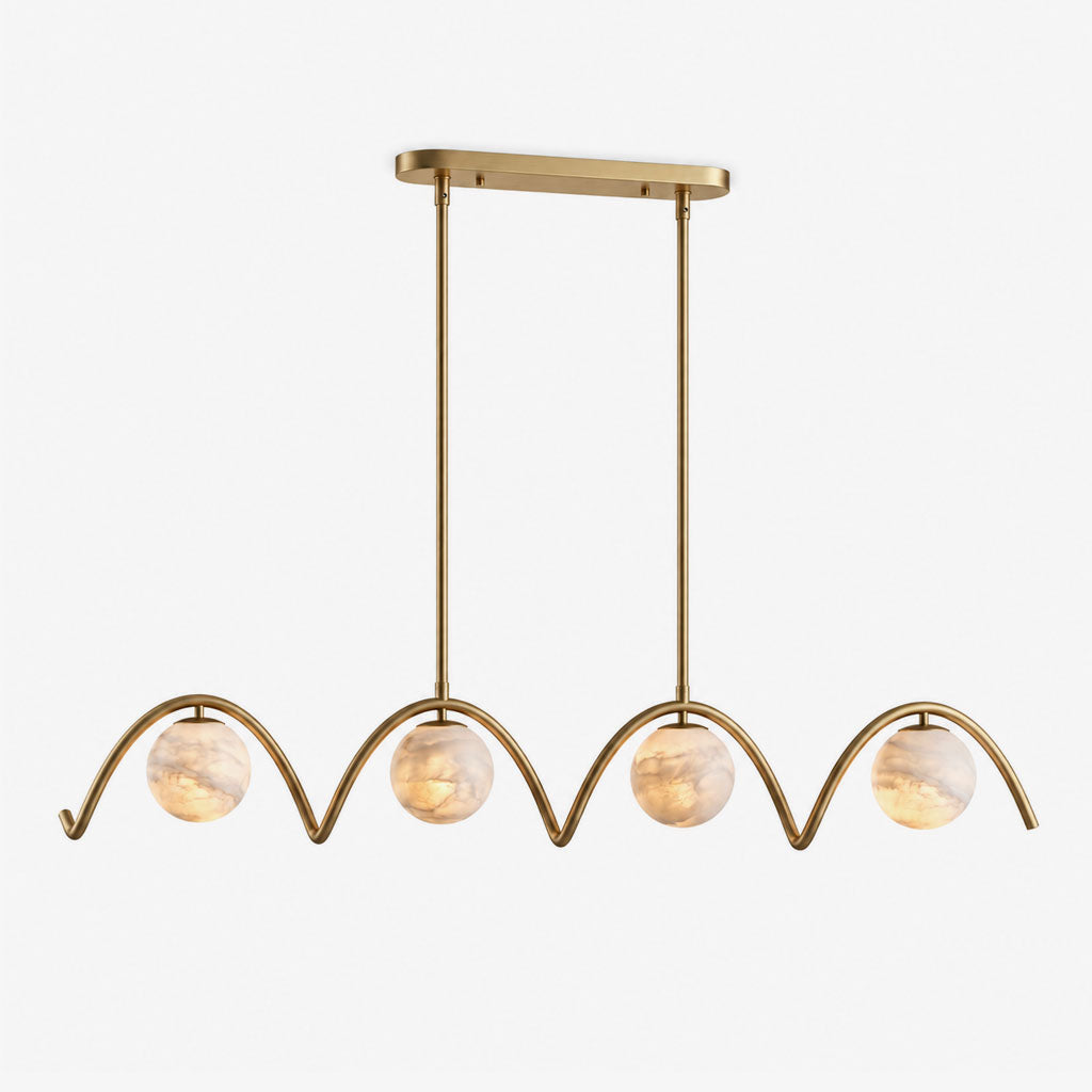 Shown alone against a plain backdrop, the wave-tube arches of this Clérachic chandelier appear in brushed brass.