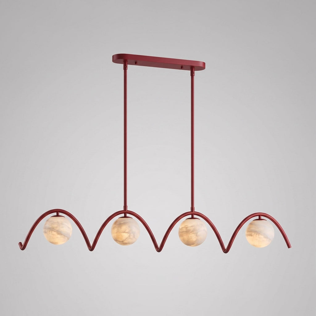 Seen alone on a plain backdrop, the four looping arches of this Clérachic chandelier show here in matte red.