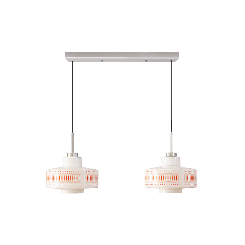 Mid-Century Glass Globe Pendant Light, White Geometric Pattern, 1-3 Heads
