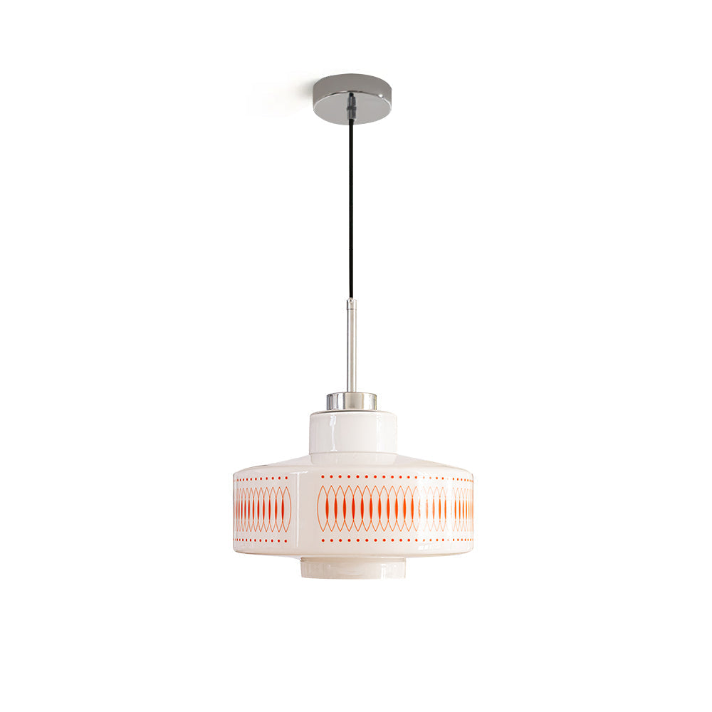 Mid-Century Glass Globe Pendant Light, White Geometric Pattern, 1-3 Heads