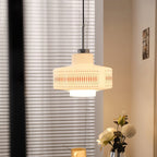 Mid-Century Glass Globe Pendant Light, White Geometric Pattern, 1-3 Heads