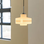Mid-Century Glass Globe Pendant Light, White Geometric Pattern, 1-3 Heads