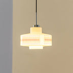 Mid-Century Glass Globe Pendant Light, White Geometric Pattern, 1-3 Heads
