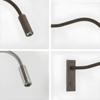 Brushed bronze gooseneck wall lamp aimed for bedside reading