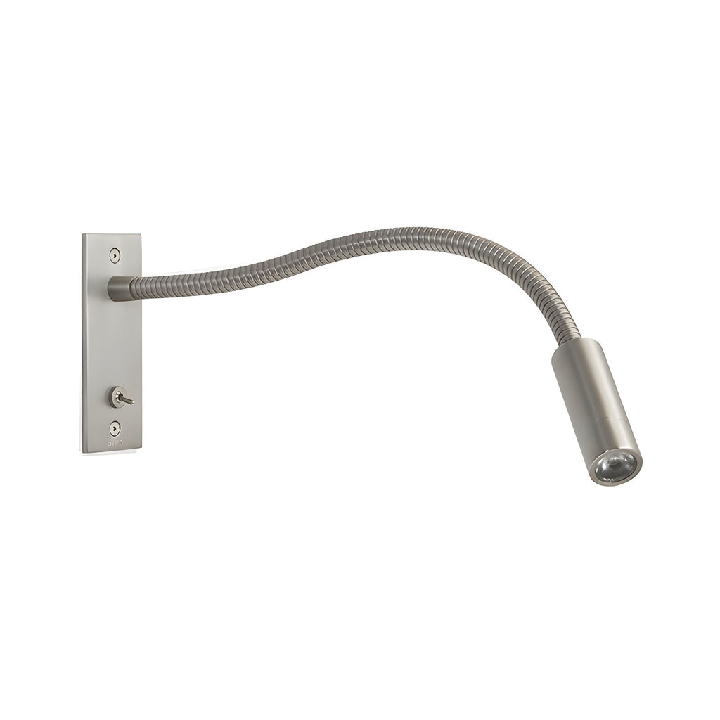 Gooseneck wall lamp with flexible arm mounted beside a reading nook