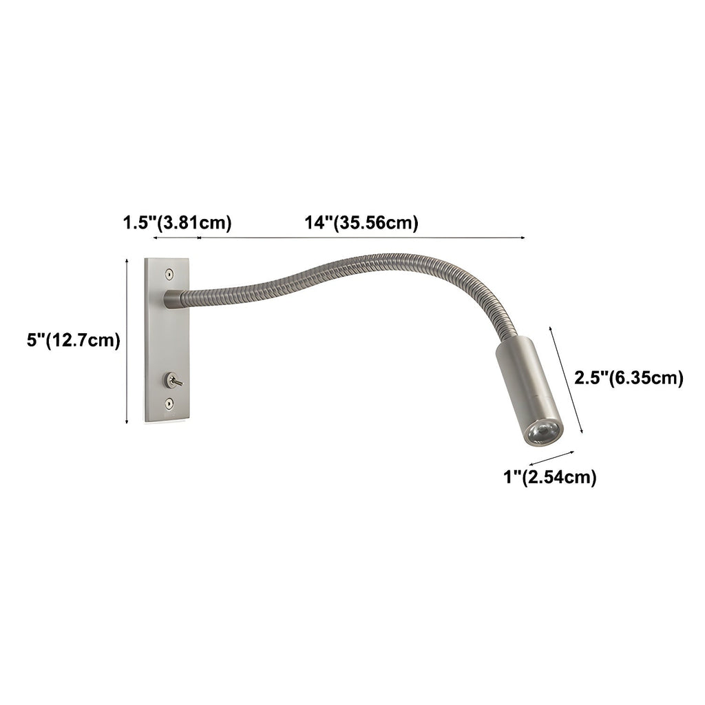 Sand nickel gooseneck wall lamp with arm bent toward a book