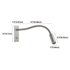 Sand nickel gooseneck wall lamp with arm bent toward a book