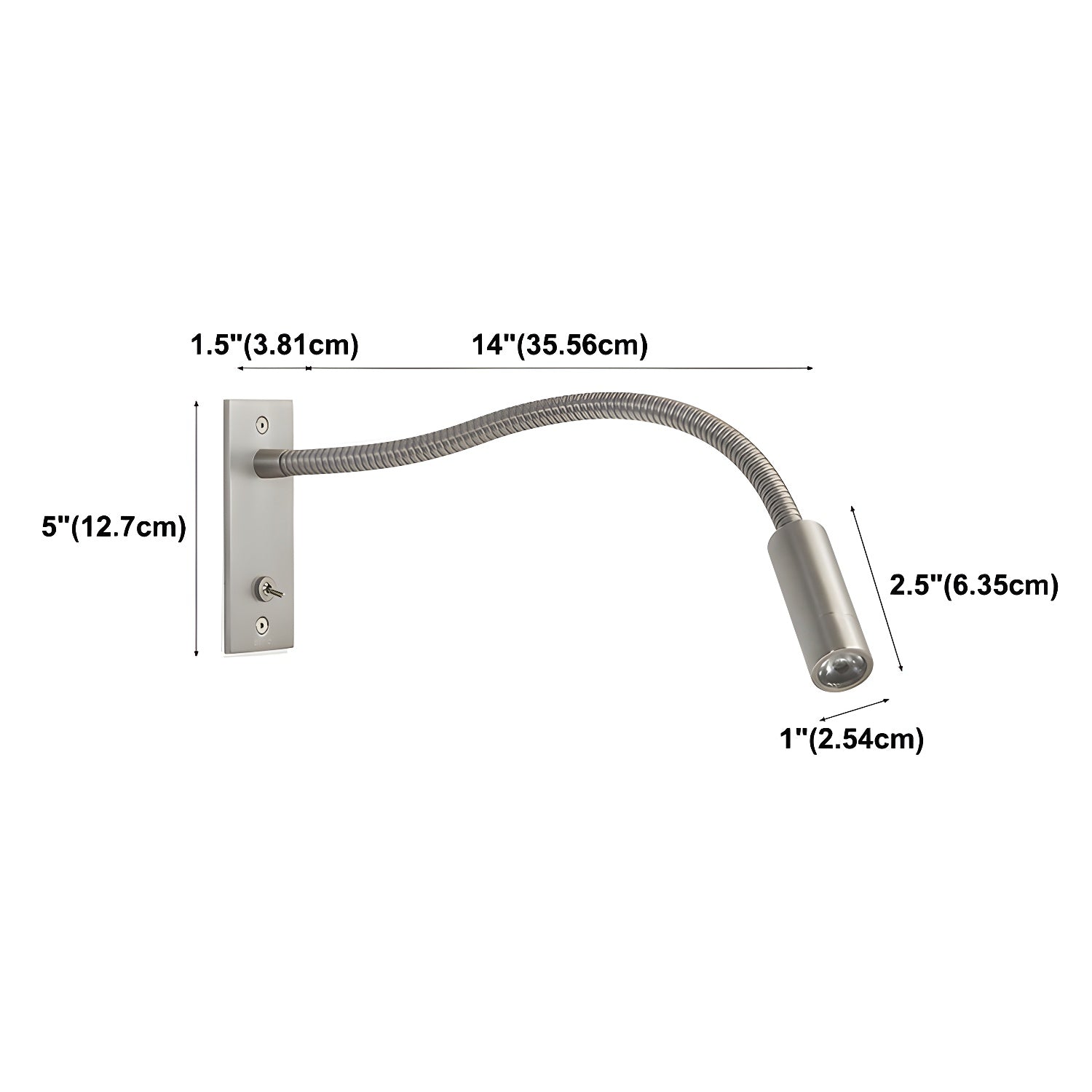 Sand nickel gooseneck wall lamp with arm bent toward a book