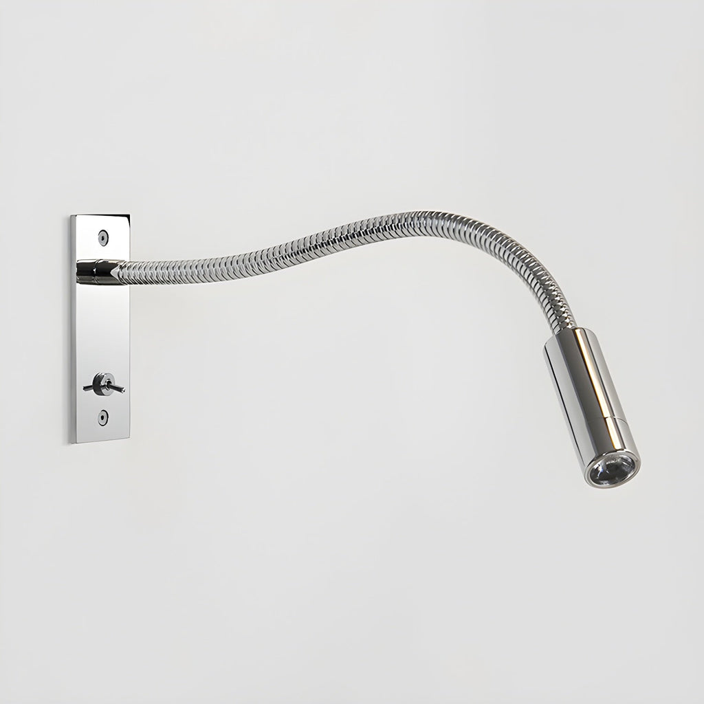 Close detail of the gooseneck wall lamp's adjustable bending arm