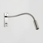 Close detail of the gooseneck wall lamp's adjustable bending arm