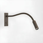 Close detail of the gooseneck wall lamp's adjustable bending arm
