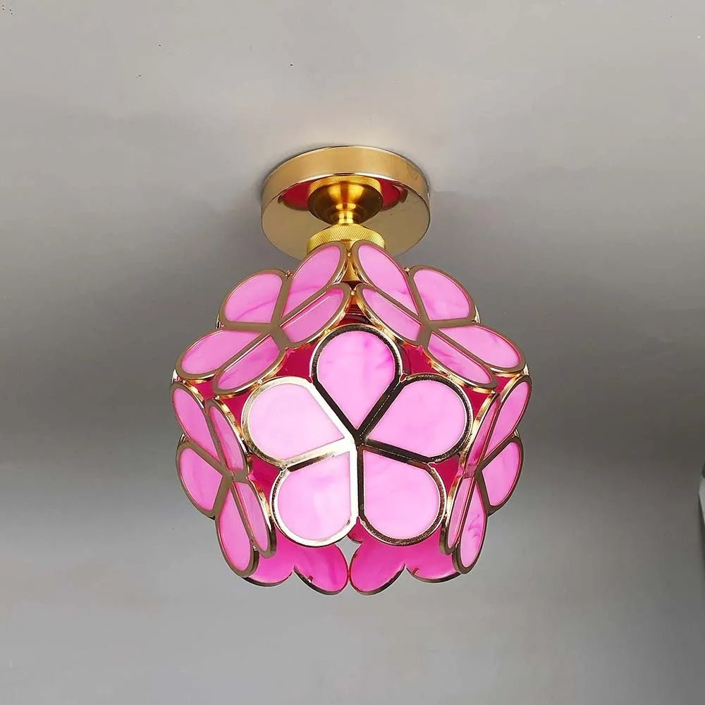 Luz de Teto, Design Floral com Detalhes em Dourado e Acrílico, 18 Polegadas