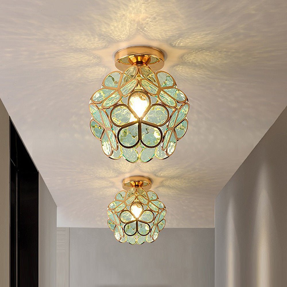 Luz de Teto, Design Floral com Detalhes em Dourado e Acrílico, 18 Polegadas