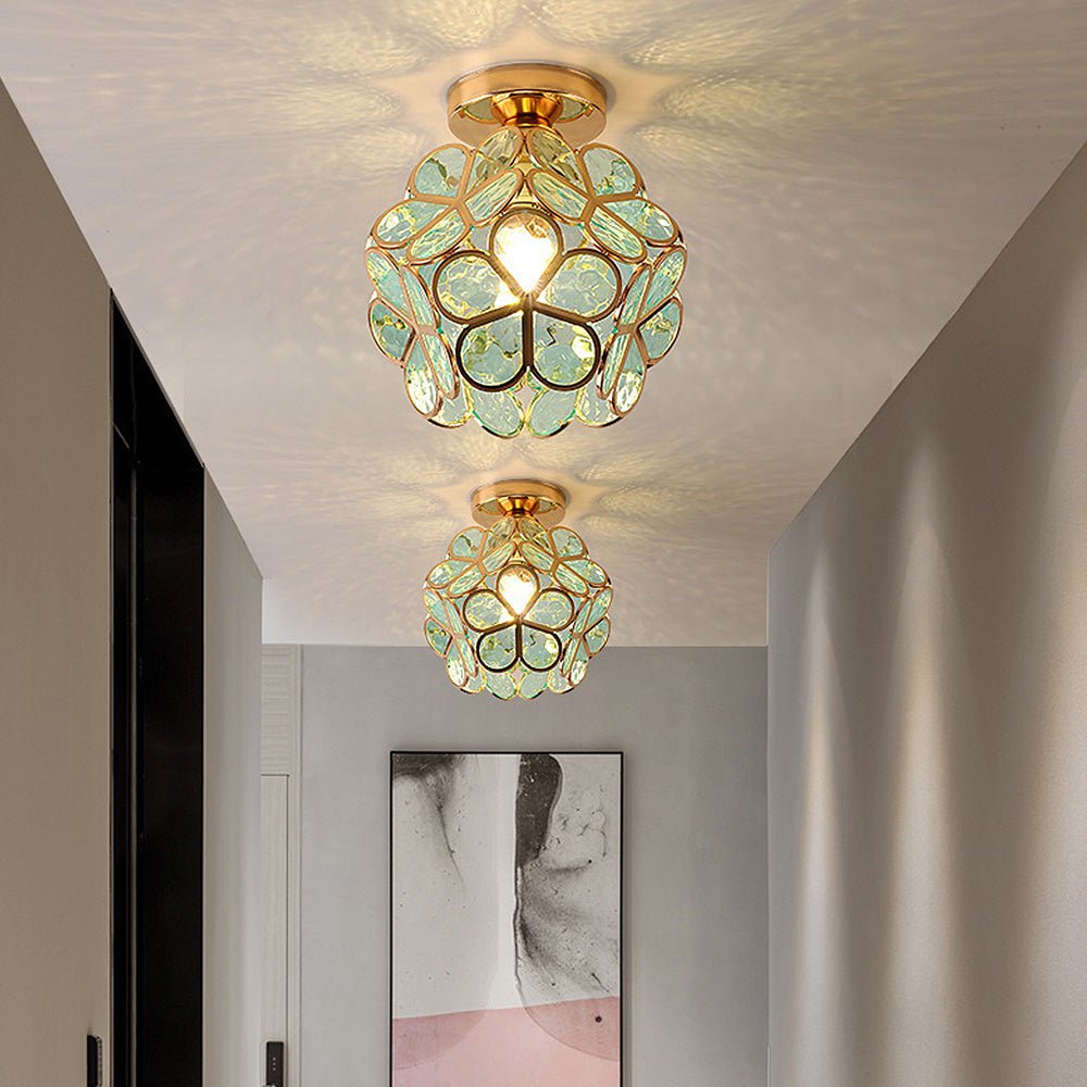 Luz de Teto, Design Floral com Detalhes em Dourado e Acrílico, 18 Polegadas