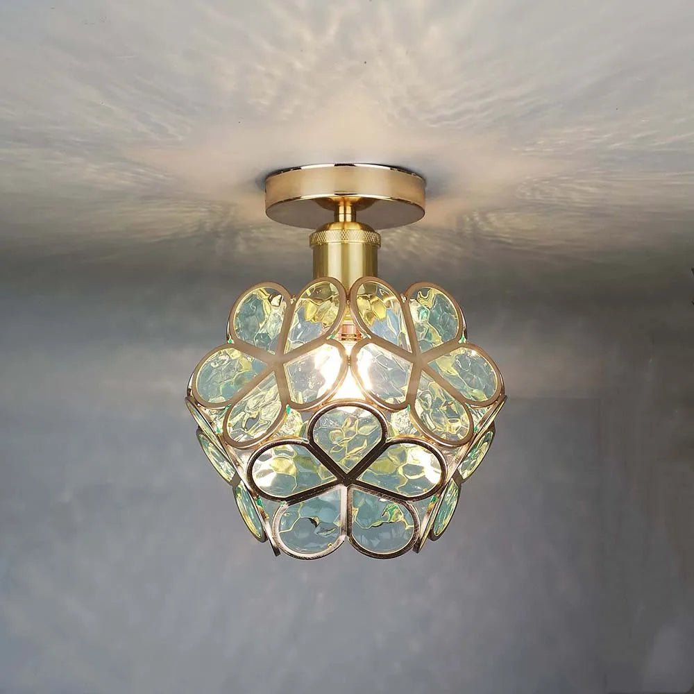 Luz de Teto, Design Floral com Detalhes em Dourado e Acrílico, 18 Polegadas
