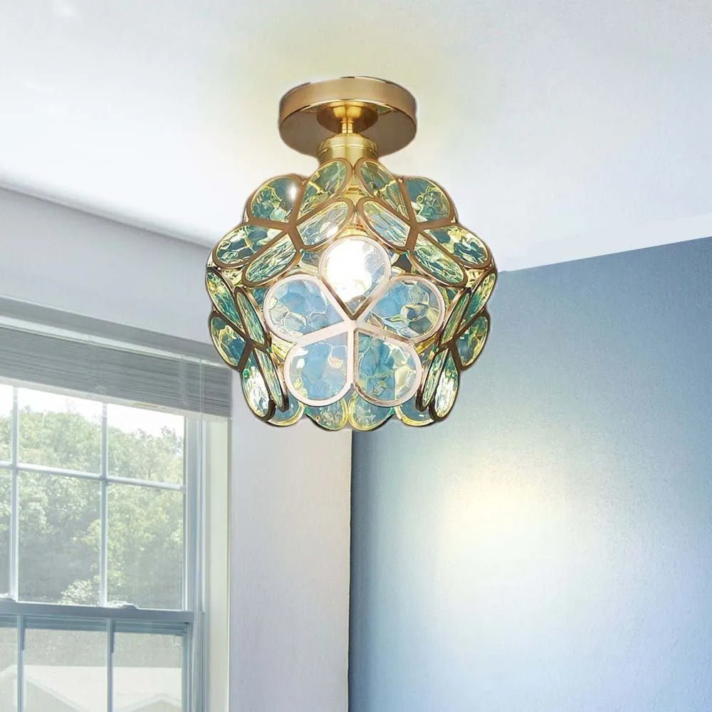 Luz de Teto, Design Floral com Detalhes em Dourado e Acrílico, 18 Polegadas