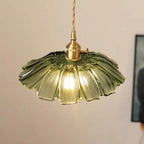 Glass Pendant Light, Red Petal Shade, Gold Metal Fitting, 12 Inch