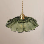 Glass Pendant Light, Red Petal Shade, Gold Metal Fitting, 12 Inch