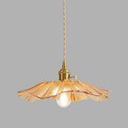 Glass Pendant Light, Red Petal Shade, Gold Metal Fitting, 12 Inch