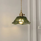 Glass Pendant Light, Red Petal Shade, Gold Metal Fitting, 12 Inch