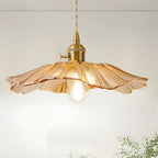 Glass Pendant Light, Red Petal Shade, Gold Metal Fitting, 12 Inch