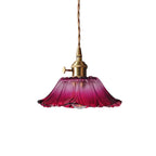 Glass Pendant Light, Red Petal Shade, Gold Metal Fitting, 12 Inch