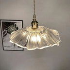 Glass Pendant Light, Red Petal Shade, Gold Metal Fitting, 12 Inch