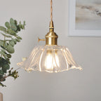 Glass Pendant Light, Red Petal Shade, Gold Metal Fitting, 12 Inch