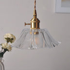 Glass Pendant Light, Red Petal Shade, Gold Metal Fitting, 12 Inch