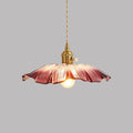 Glass Pendant Light, Red Petal Shade, Gold Metal Fitting, 12 Inch