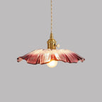Glass Pendant Light, Red Petal Shade, Gold Metal Fitting, 12 Inch