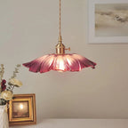 Glass Pendant Light, Red Petal Shade, Gold Metal Fitting, 12 Inch
