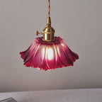 Glass Pendant Light, Red Petal Shade, Gold Metal Fitting, 12 Inch