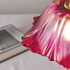 Glass Pendant Light, Red Petal Shade, Gold Metal Fitting, 12 Inch