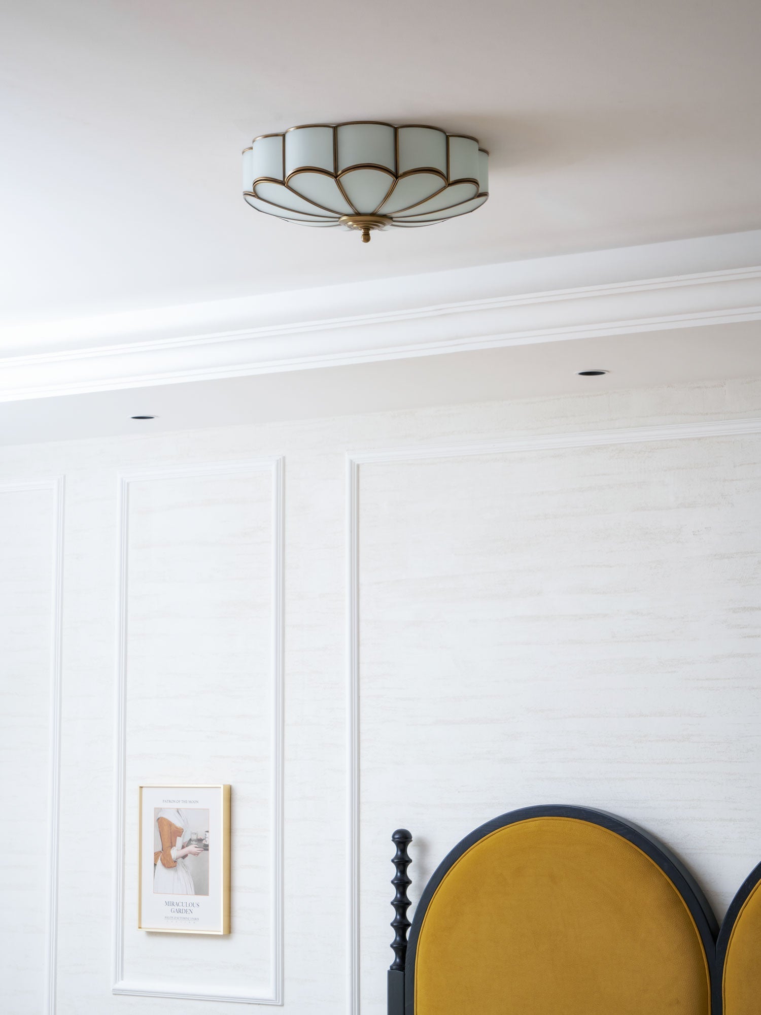 Ceiling Light, Frosted Glass Flower Petals, Brass Frame, E26 / E27 Socket