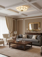 Brass flower ceiling light with soft frosted glass petals