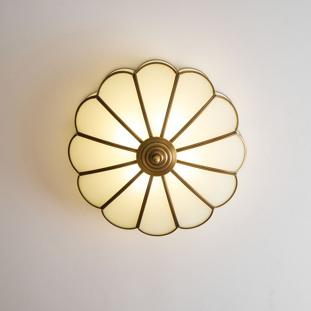 Flower-shaped glass ceiling light with warm diffused light