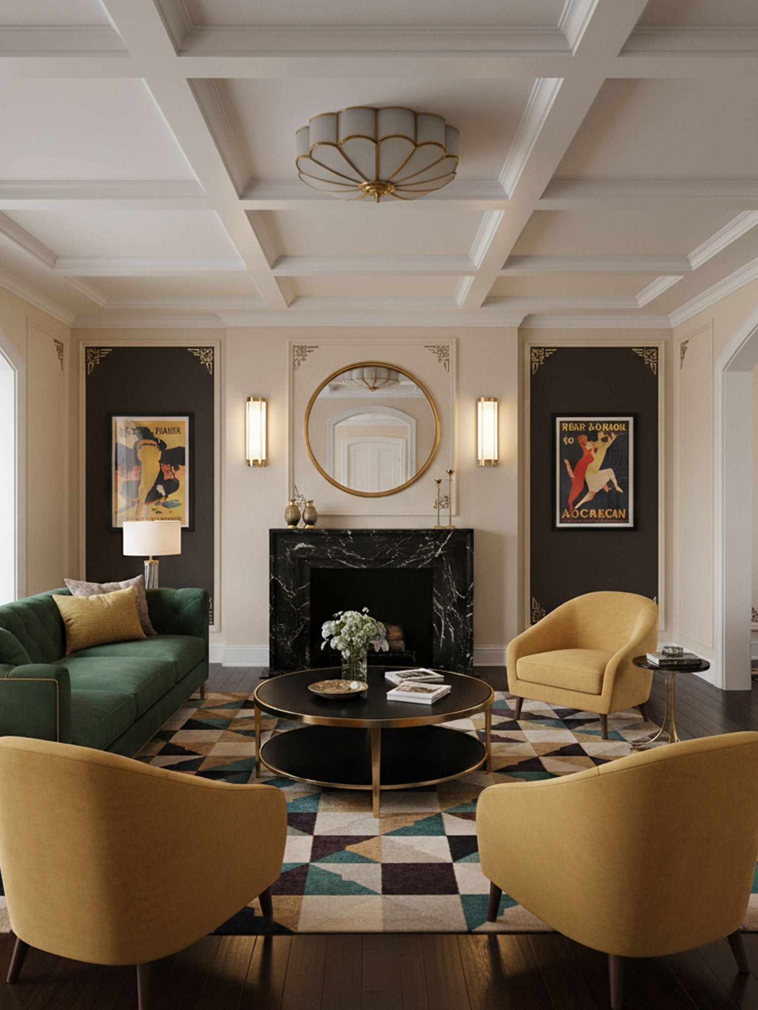 Flower-shaped brass ceiling light with frosted glass shades