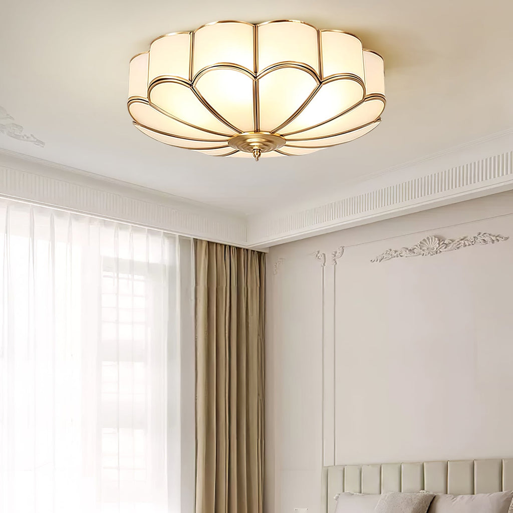 Ceiling Light, Frosted Glass Flower Petals, Brass Frame, E26 / E27 Socket