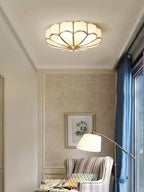 Ceiling Light, Frosted Glass Flower Petals, Brass Frame, E26 / E27 Socket