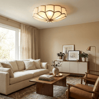 Brass flower ceiling light with frosted glass petals on white