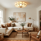 Brass-framed flower ceiling light with soft frosted glow