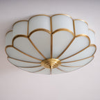 Ceiling Light, Frosted Glass Flower Petals, Brass Frame, E26 / E27 Socket