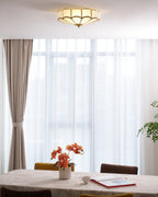 Ceiling Light, Frosted Glass Flower Petals, Brass Frame, E26 / E27 Socket